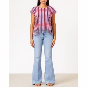 Mexican Handwoven VTG Fringe Woven Pullover Peasant Top Boho Blouse